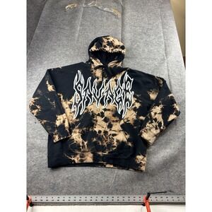 POPULAR POISON X SAVAGE Hoodie Men's Large Black Label Burning Flames AOP Goth